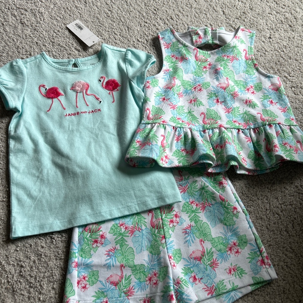 Janie and jack flamingo 3 piece short set